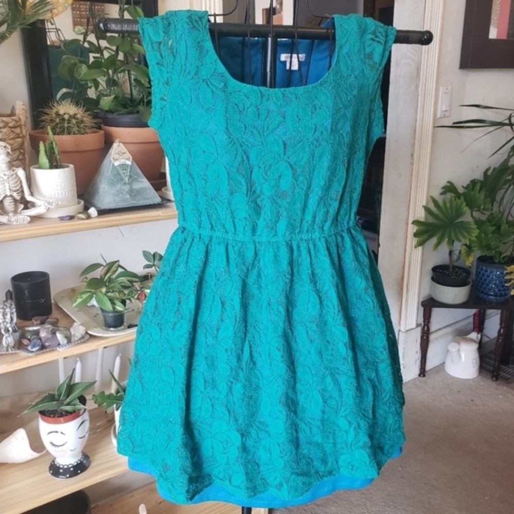 Xhilaration Dress Teal Blue Green Lace Dress M